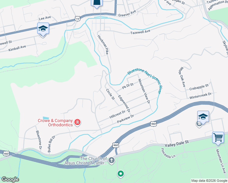 map of restaurants, bars, coffee shops, grocery stores, and more near 316-498 Edgewood Road in Bluefield