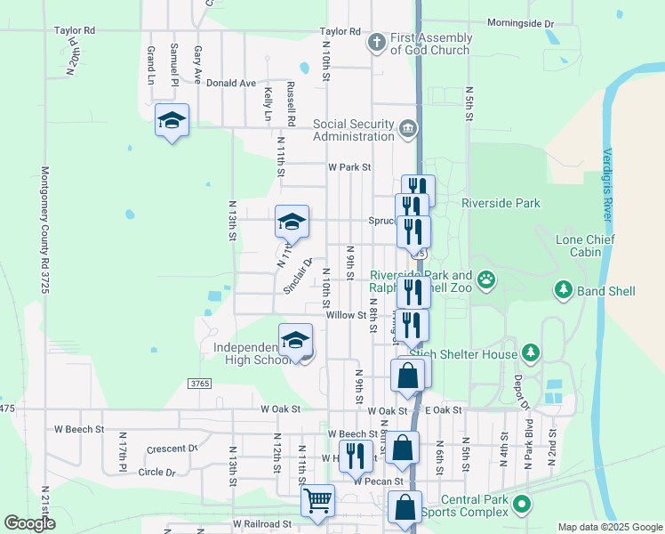 map of restaurants, bars, coffee shops, grocery stores, and more near 1710 North 10th Street in Independence