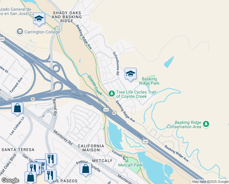map of restaurants, bars, coffee shops, grocery stores, and more near 1103 Chagall Lane in San Jose