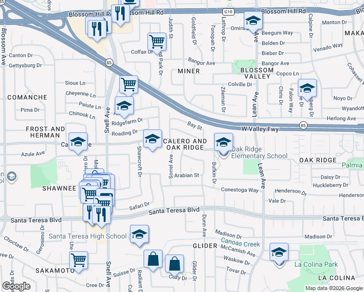 map of restaurants, bars, coffee shops, grocery stores, and more near 5901 Clydesdale Avenue in San Jose