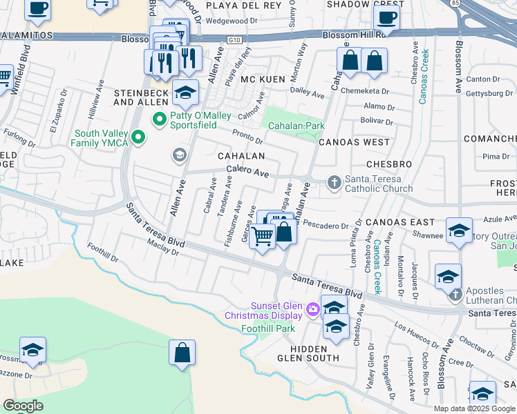 map of restaurants, bars, coffee shops, grocery stores, and more near 5902 Garces Avenue in San Jose