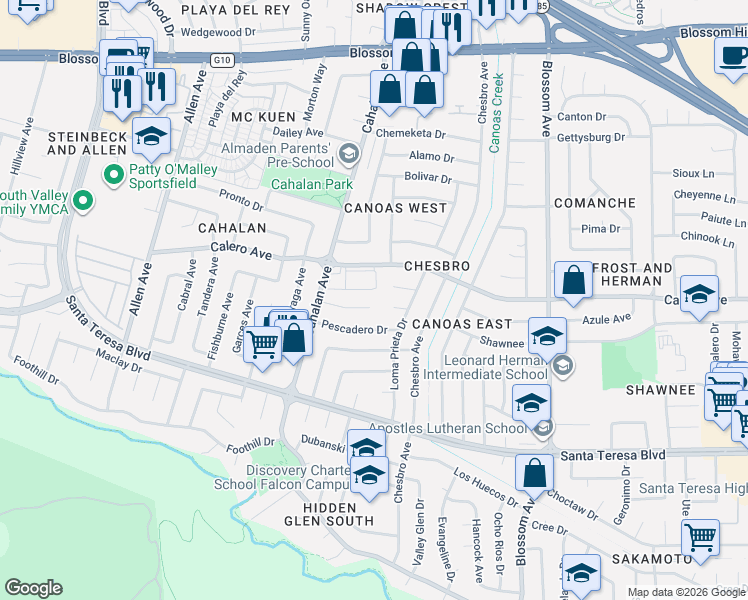 map of restaurants, bars, coffee shops, grocery stores, and more near 785 Solito Court in San Jose