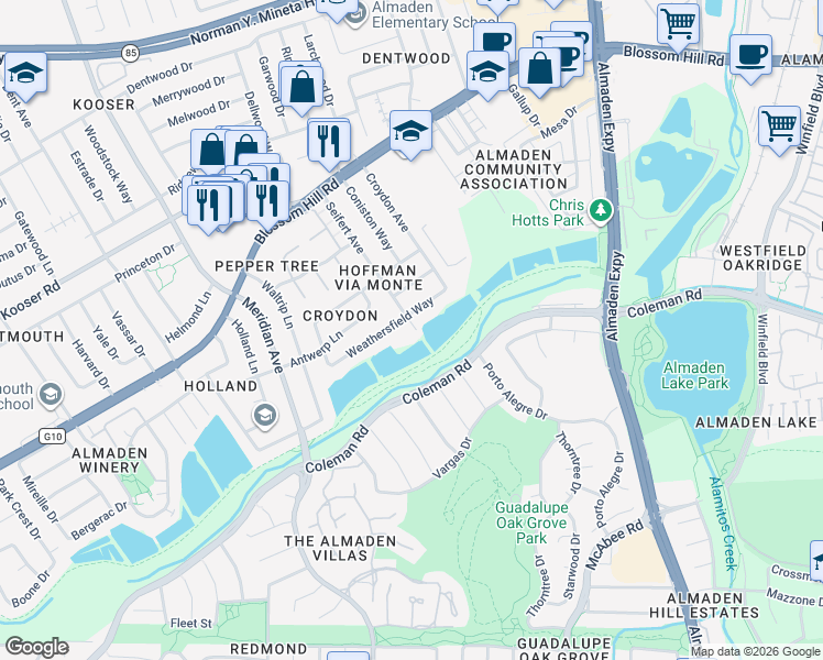 map of restaurants, bars, coffee shops, grocery stores, and more near 5761 Seifert Avenue in San Jose