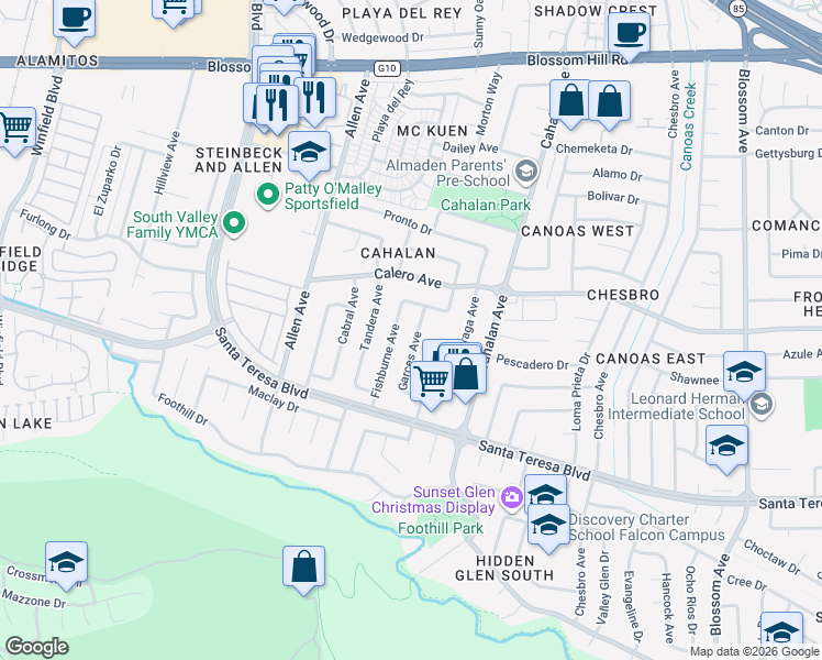 map of restaurants, bars, coffee shops, grocery stores, and more near 5902 Garces Avenue in San Jose