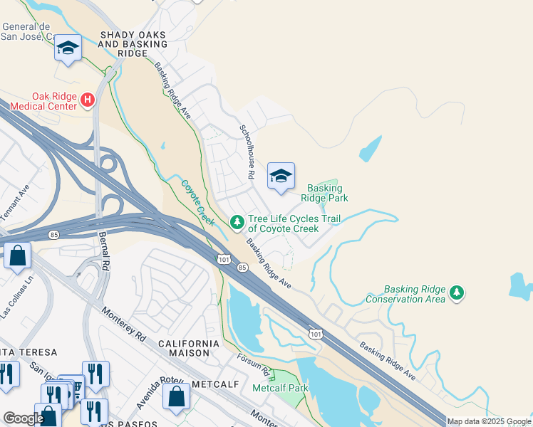 map of restaurants, bars, coffee shops, grocery stores, and more near 473 Knollcrest Avenue in San Jose