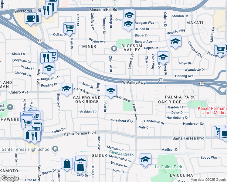 map of restaurants, bars, coffee shops, grocery stores, and more near 5894 Pontius Court in San Jose