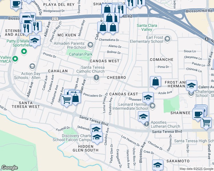 map of restaurants, bars, coffee shops, grocery stores, and more near 778 Enriquita Court in San Jose