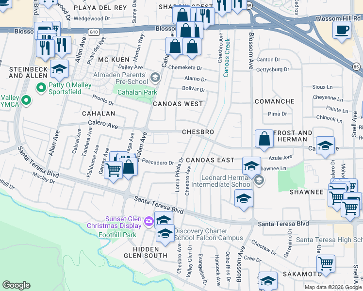 map of restaurants, bars, coffee shops, grocery stores, and more near 778 Enriquita Court in San Jose