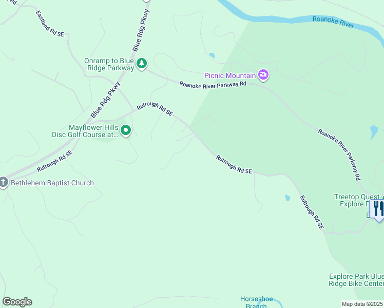 map of restaurants, bars, coffee shops, grocery stores, and more near 3585 Rutrough Road Southeast in Roanoke