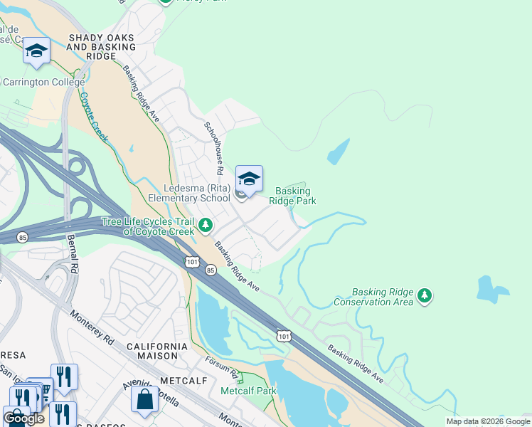 map of restaurants, bars, coffee shops, grocery stores, and more near 516 Chelsea Crossing in San Jose