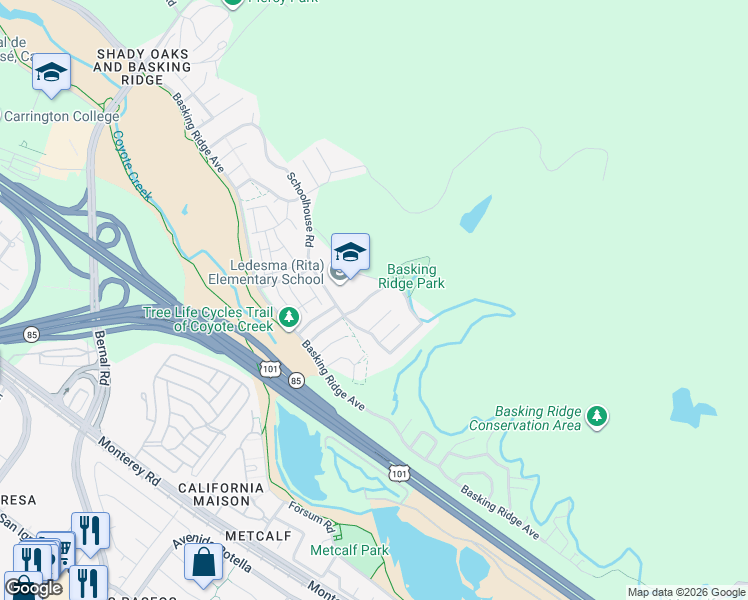 map of restaurants, bars, coffee shops, grocery stores, and more near 516 Chelsea Crossing in San Jose