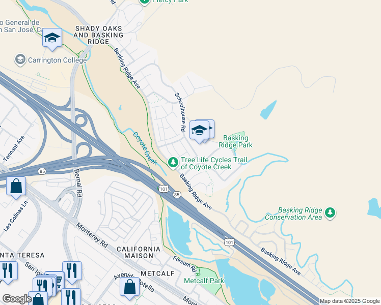 map of restaurants, bars, coffee shops, grocery stores, and more near 1083 Esparanza Way in San Jose
