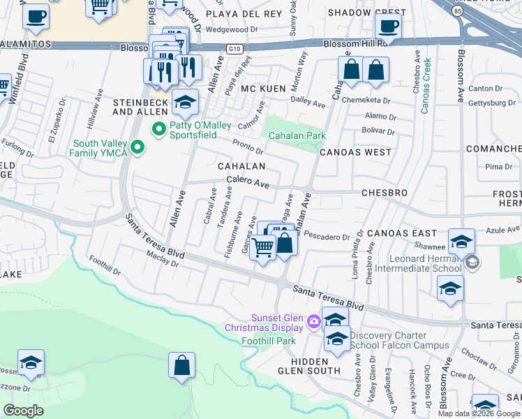 map of restaurants, bars, coffee shops, grocery stores, and more near 5902 Garces Avenue in San Jose