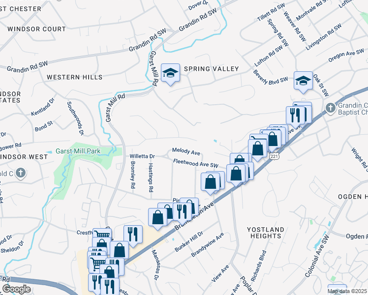 map of restaurants, bars, coffee shops, grocery stores, and more near 3358 Melody Avenue in Cave Spring