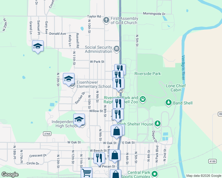 map of restaurants, bars, coffee shops, grocery stores, and more near 1735 Irving Street in Independence