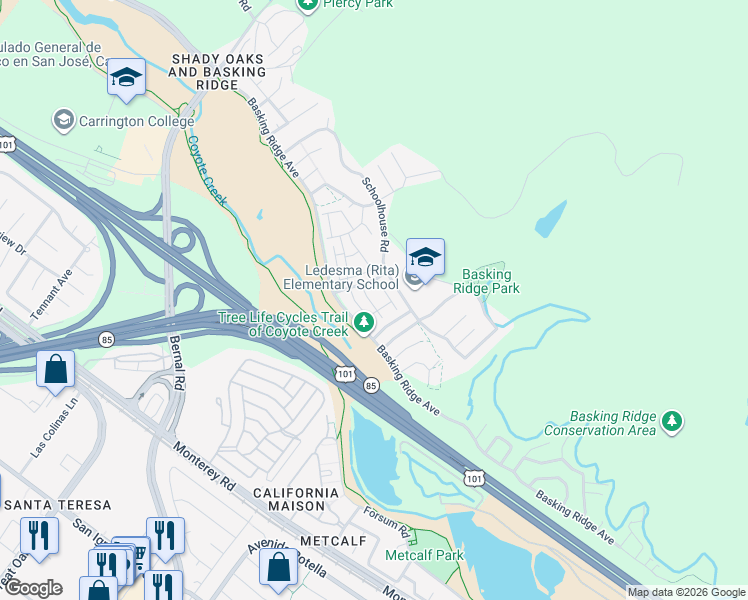 map of restaurants, bars, coffee shops, grocery stores, and more near 1103 Chagall Lane in San Jose