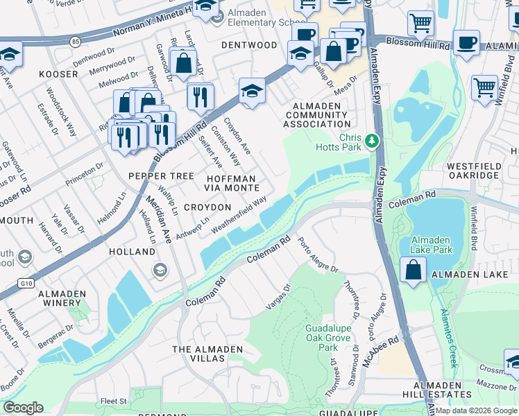 map of restaurants, bars, coffee shops, grocery stores, and more near 5761 Seifert Avenue in San Jose