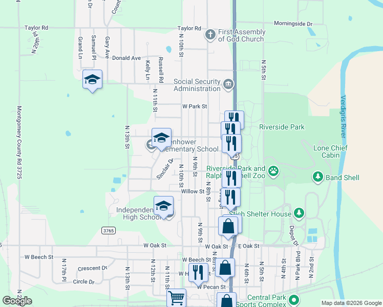 map of restaurants, bars, coffee shops, grocery stores, and more near 1716 North 10th Street in Independence