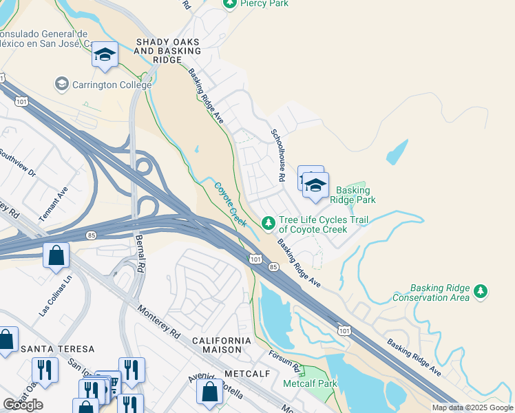 map of restaurants, bars, coffee shops, grocery stores, and more near 1018 Niguel Lane in San Jose