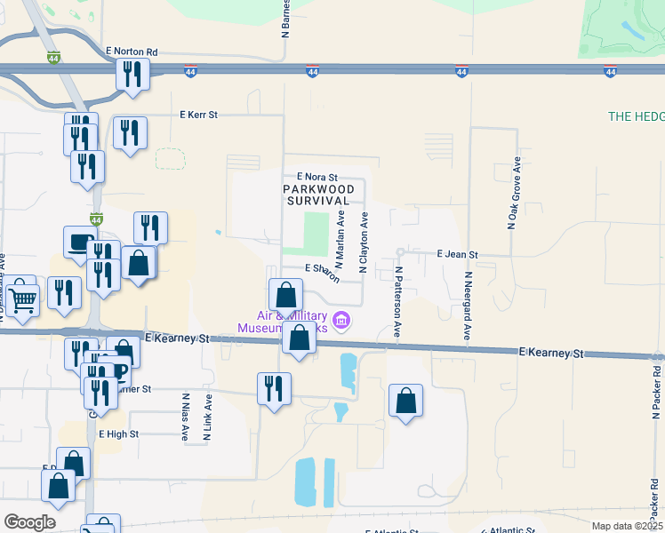 map of restaurants, bars, coffee shops, grocery stores, and more near 2320 East Sharon in Springfield