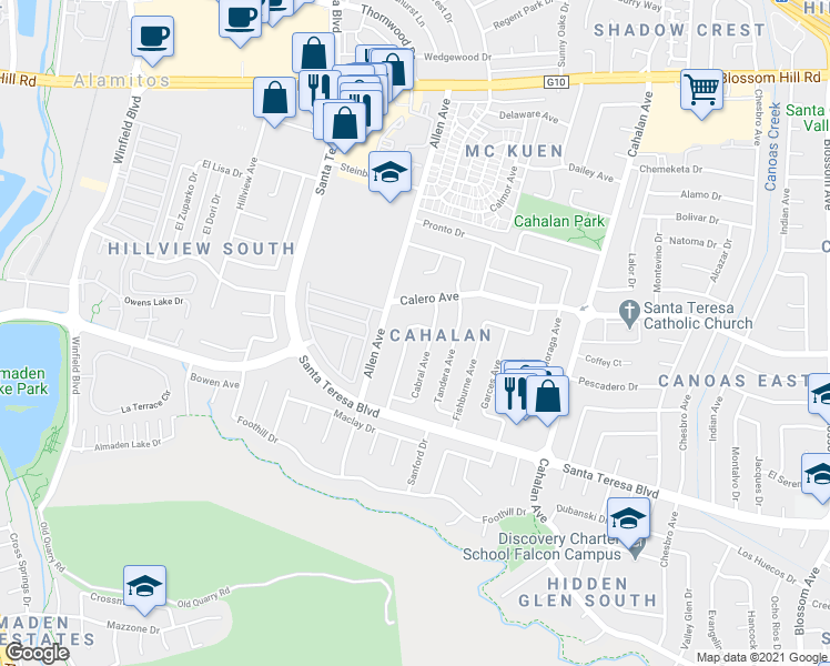 map of restaurants, bars, coffee shops, grocery stores, and more near in San Jose
