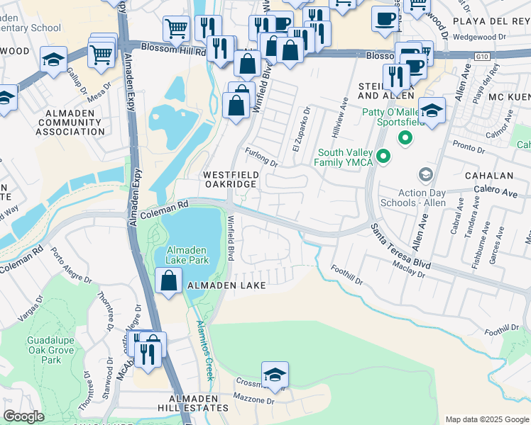 map of restaurants, bars, coffee shops, grocery stores, and more near 908 Goose Lake Court in San Jose
