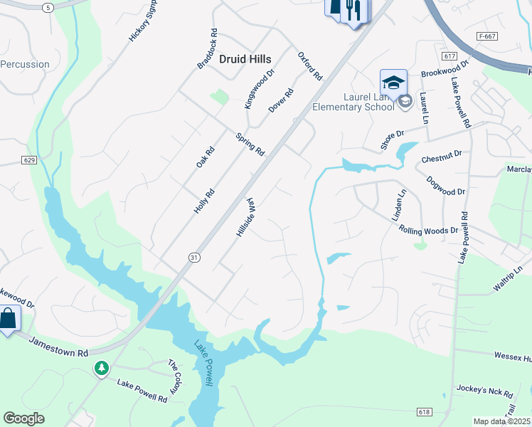 map of restaurants, bars, coffee shops, grocery stores, and more near 5169 Queen Bishop Lane in Williamsburg