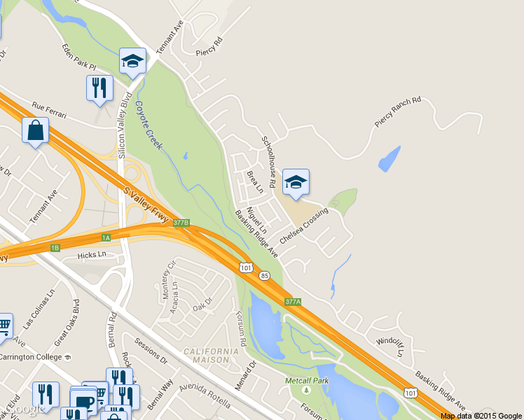 map of restaurants, bars, coffee shops, grocery stores, and more near 1021 Chagall Way in San Jose