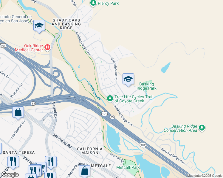 map of restaurants, bars, coffee shops, grocery stores, and more near 1021 Chagall Way in San Jose