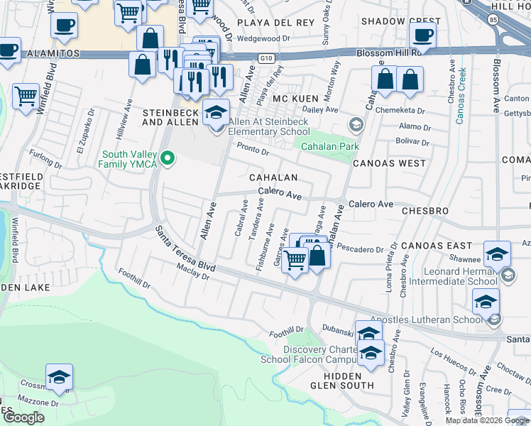 map of restaurants, bars, coffee shops, grocery stores, and more near in San Jose