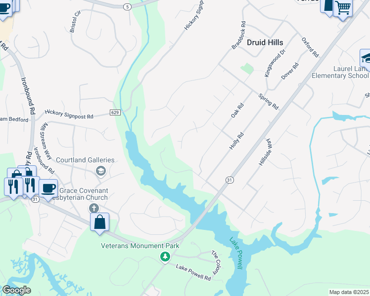 map of restaurants, bars, coffee shops, grocery stores, and more near 128 West Kingswood Drive in Williamsburg