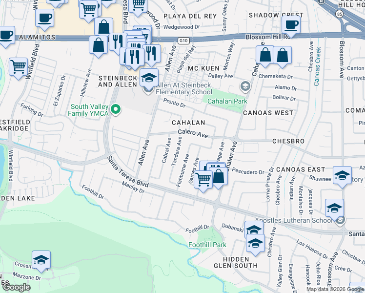 map of restaurants, bars, coffee shops, grocery stores, and more near in San Jose