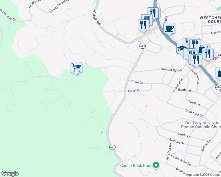 map of restaurants, bars, coffee shops, grocery stores, and more near 5150 Lynnson Drive in Roanoke