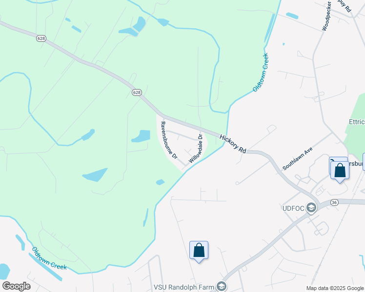 map of restaurants, bars, coffee shops, grocery stores, and more near 4512 Willowdale Court in Petersburg
