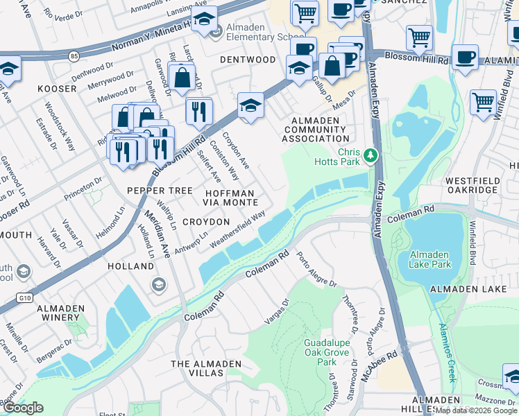 map of restaurants, bars, coffee shops, grocery stores, and more near 1248 Dorchester Lane in San Jose