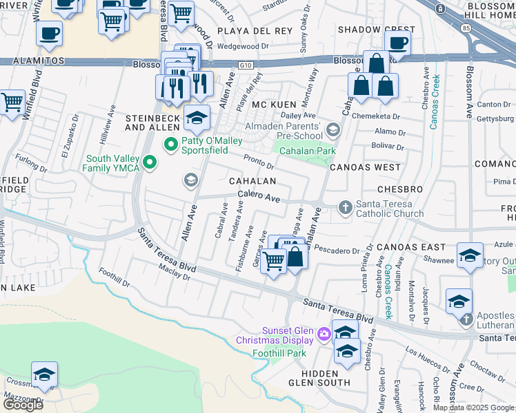 map of restaurants, bars, coffee shops, grocery stores, and more near 824 Calero Avenue in San Jose