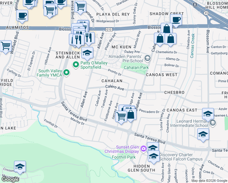 map of restaurants, bars, coffee shops, grocery stores, and more near 824 Calero Avenue in San Jose