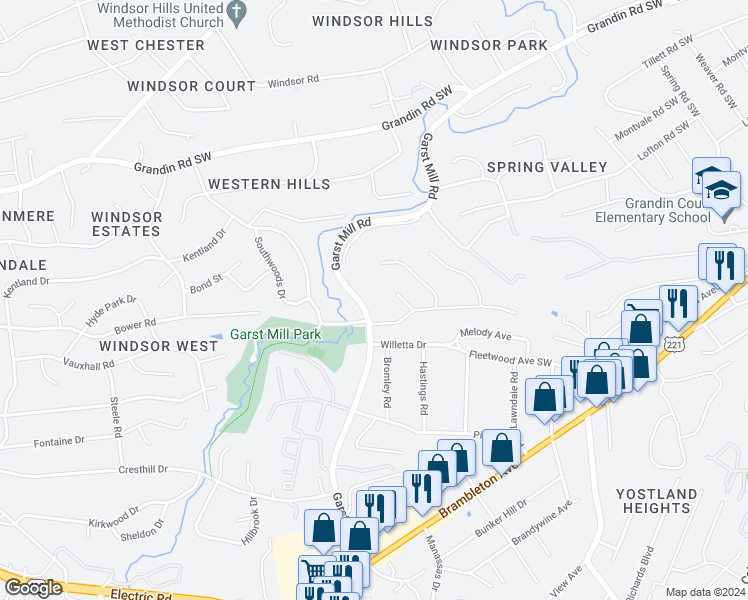 map of restaurants, bars, coffee shops, grocery stores, and more near 4120 Garst Mill Road in Cave Spring