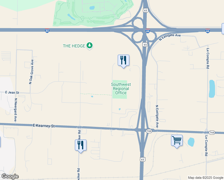 map of restaurants, bars, coffee shops, grocery stores, and more near 2630 North Mayfair Avenue in Springfield