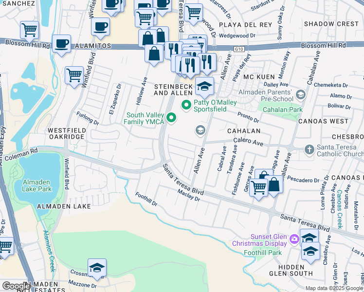map of restaurants, bars, coffee shops, grocery stores, and more near 827 Villa Teresa Way in San Jose