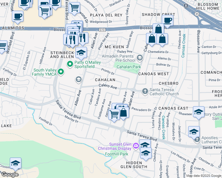 map of restaurants, bars, coffee shops, grocery stores, and more near 824 Calero Avenue in San Jose