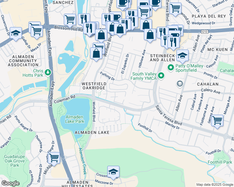 map of restaurants, bars, coffee shops, grocery stores, and more near 5900 Eastman Lake Drive in San Jose