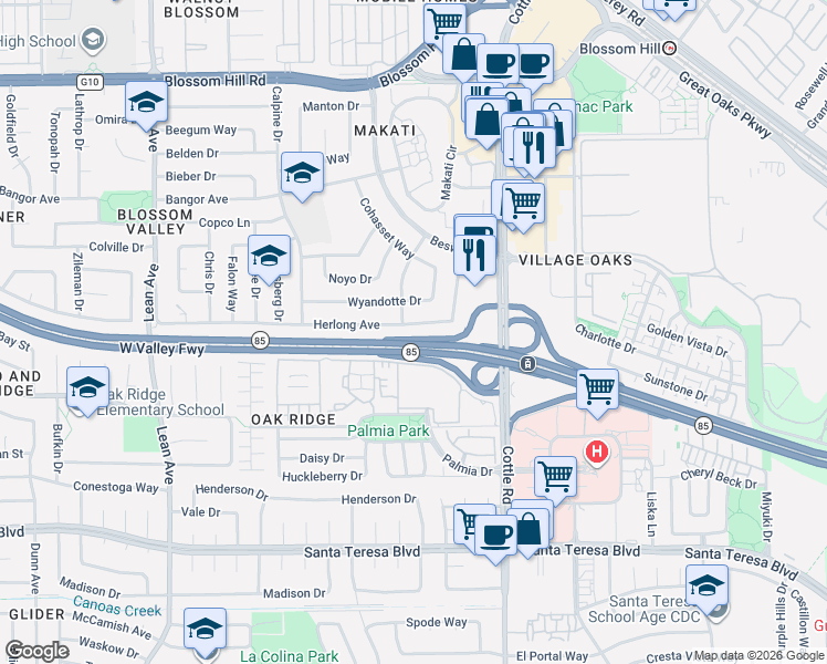 map of restaurants, bars, coffee shops, grocery stores, and more near 168 Herlong Avenue in San Jose