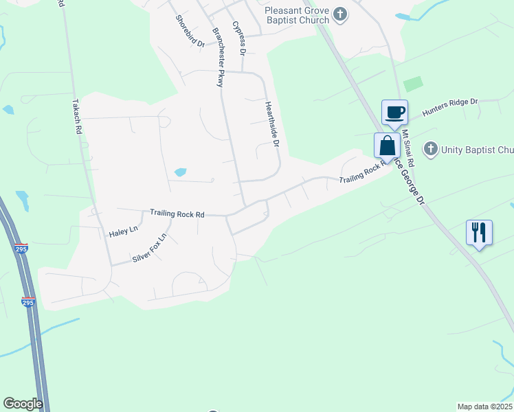 map of restaurants, bars, coffee shops, grocery stores, and more near 7395 Trailing Rock Road in Prince George