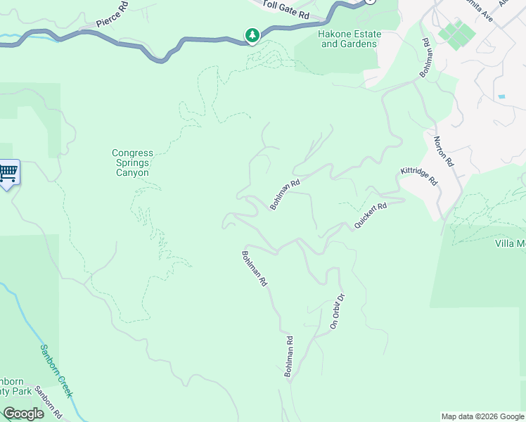 map of restaurants, bars, coffee shops, grocery stores, and more near 15499 Bohlman Road in Saratoga