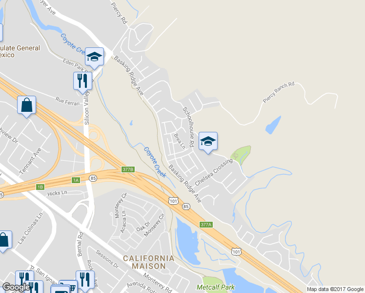 map of restaurants, bars, coffee shops, grocery stores, and more near 914 Brea Lane in San Jose
