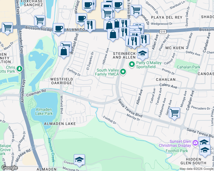 map of restaurants, bars, coffee shops, grocery stores, and more near 901 Hedlund Court in San Jose