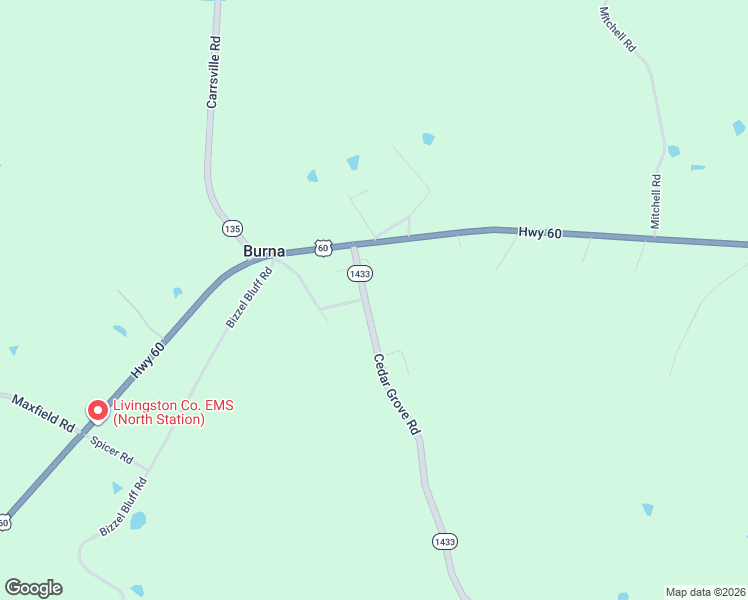 map of restaurants, bars, coffee shops, grocery stores, and more near 716-734 Cedar Grove Road in Burna