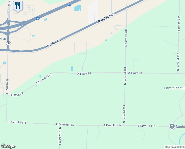 map of restaurants, bars, coffee shops, grocery stores, and more near 5822 East Farm Road 112 in Strafford