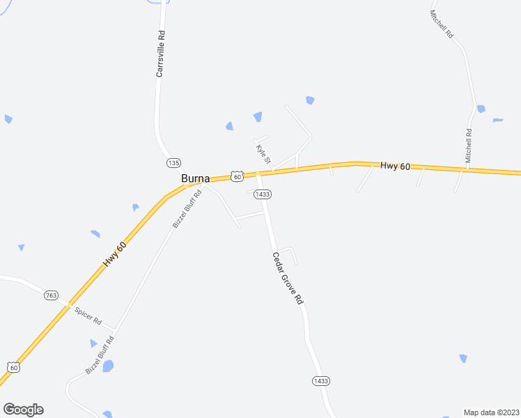 map of restaurants, bars, coffee shops, grocery stores, and more near 716 Cedar Grove Road in Burna